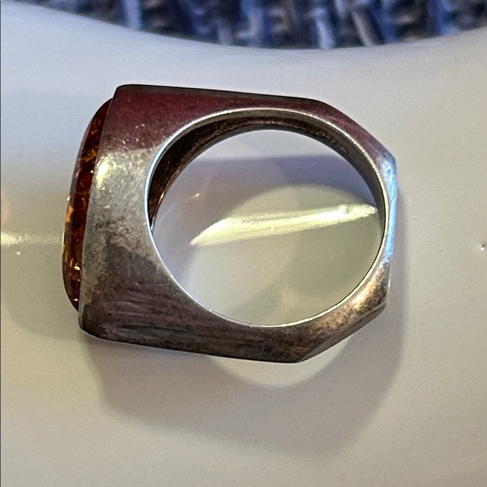 Amber Gemstone Sterling Ring - Picture 4 of 6